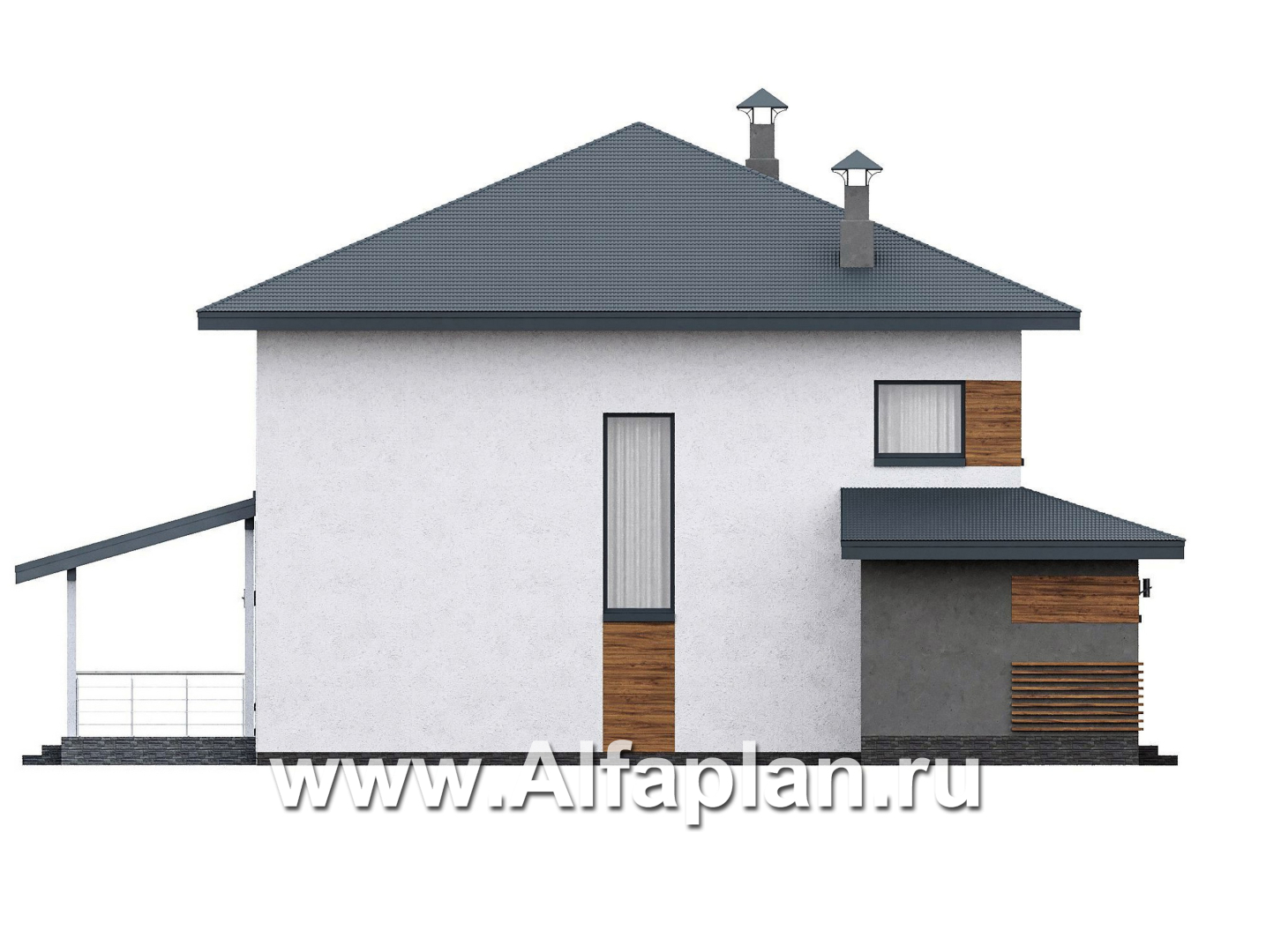 Проекты домов Альфаплан - "Чистая линия"  - проект дома, 2 этажа, мастер спальня, с террасой, в современном стиле - изображение фасада №3