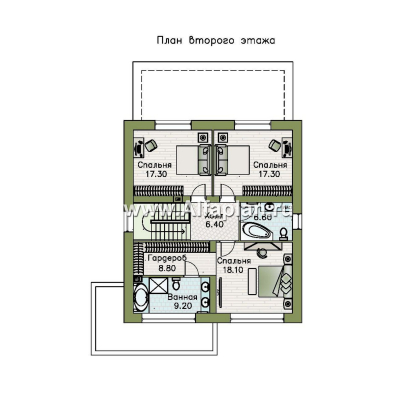 Проекты домов Альфаплан - "Коронадо" - проект дома, 2 этажа, с террасой и плоской крышей, мастер спальня, в стиле хай-тек - превью плана проекта №2