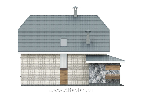 Проекты домов Альфаплан - "Династия" - проект дома с мансардой, с террасой сбоку, мастер спальня  - превью фасада №3