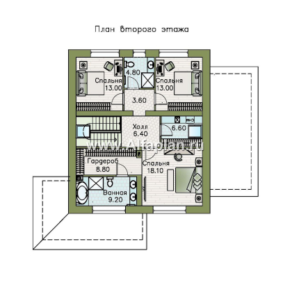 Проекты домов Альфаплан - "Династия" - проект дома с мансардой, с террасой сбоку, мастер спальня  - превью плана проекта №2