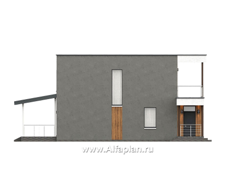 Проекты домов Альфаплан - "Викинг" - проект дома, 2 этажа, с сауной и с террасой, в стиле хай-тек - превью фасада №3