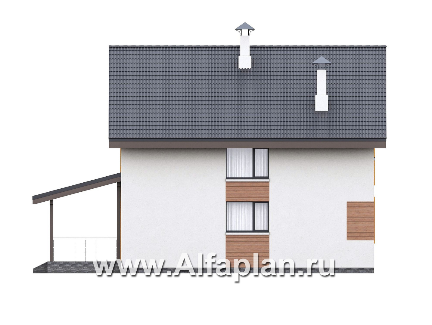 Проекты домов Альфаплан - "Викинг" - проект дома, 2 этажа, с сауной и с террасой, в скандинавском стиле - изображение фасада №3