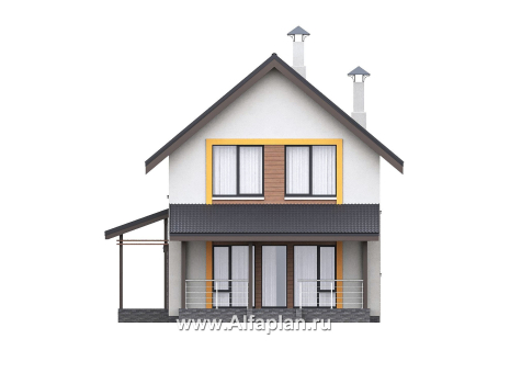 Проекты домов Альфаплан - "Викинг" - проект дома, 2 этажа, с сауной и с террасой, в скандинавском стиле - превью фасада №4