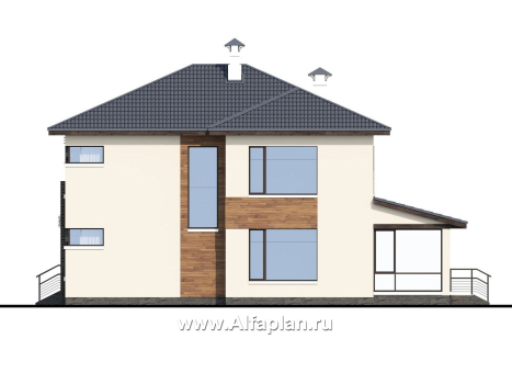 «Прайд» - проект современного двухэтажного дома, мастер спальня, с террасой и сауной - превью фасада дома