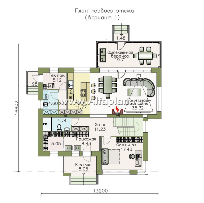 «Прайд» - проект современного двухэтажного дома, мастер спальня, с террасой и сауной - превью план дома