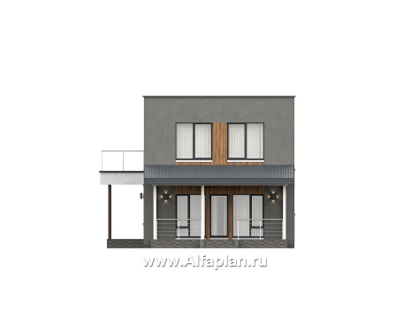 Проекты домов Альфаплан - "Викинг" - проект дома, 2 этажа, с сауной и с террасой, в стиле хай-тек - превью фасада №4