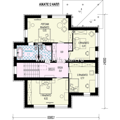 Проект двухэтажного дома, с мансардой, планировка с террасой и с биллиардной, в современном стиле - превью план дома