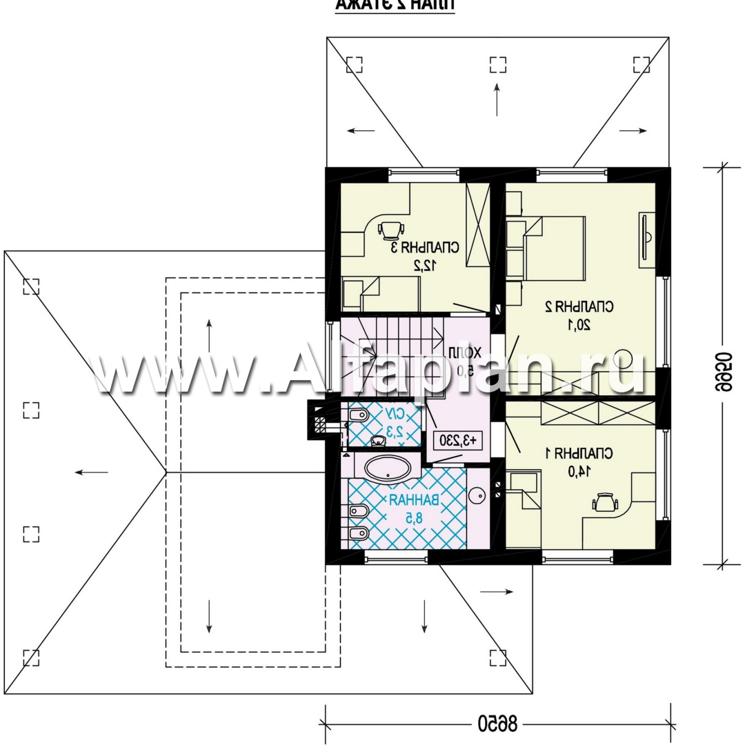 Проект загородного дома, c кабинетом на 1 эт и с террасой, гараж на 1 авто + навес на 2 авто - план дома