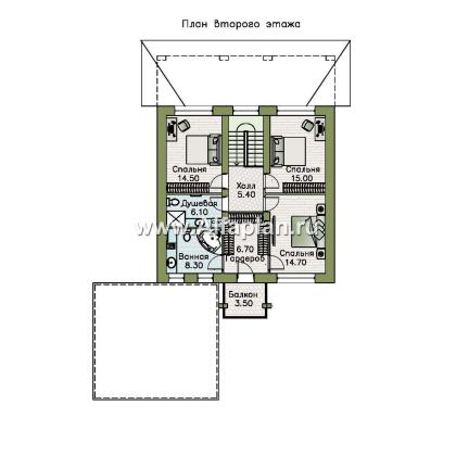 «Невада» - проект двухэтажного дома из газобетона, с террасой, навес на 2 авто, с плоской крышей в стиле минимализм - превью план дома