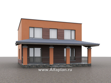 «Невада» - проект двухэтажного дома из газобетона, с террасой, навес на 2 авто, с плоской крышей в стиле минимализм - превью дополнительного изображения №2