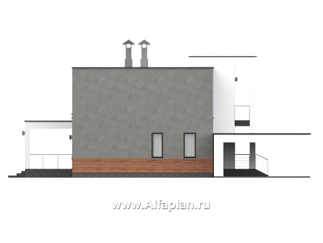 «Вермеер» - проект двухэтажного дома, планировка с мастер спальней, со вторым светом и с террасой, в стиле минимализм с плоской крышей - превью фасада дома