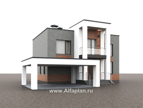 «Вермеер» - проект двухэтажного дома, планировка с мастер спальней, со вторым светом и с террасой, в стиле минимализм с плоской крышей - превью дополнительного изображения №2