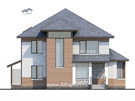 Проекты домов Альфаплан - «Агент 007» - современный компактный коттедж - превью фасада №1