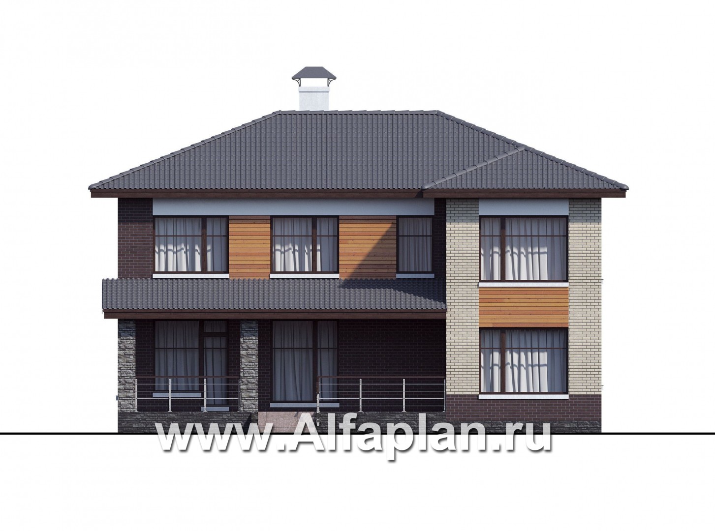 Проекты домов Альфаплан - «Ренуар» - изящный коттедж с двумя комнатами на первом этаже - изображение фасада №4