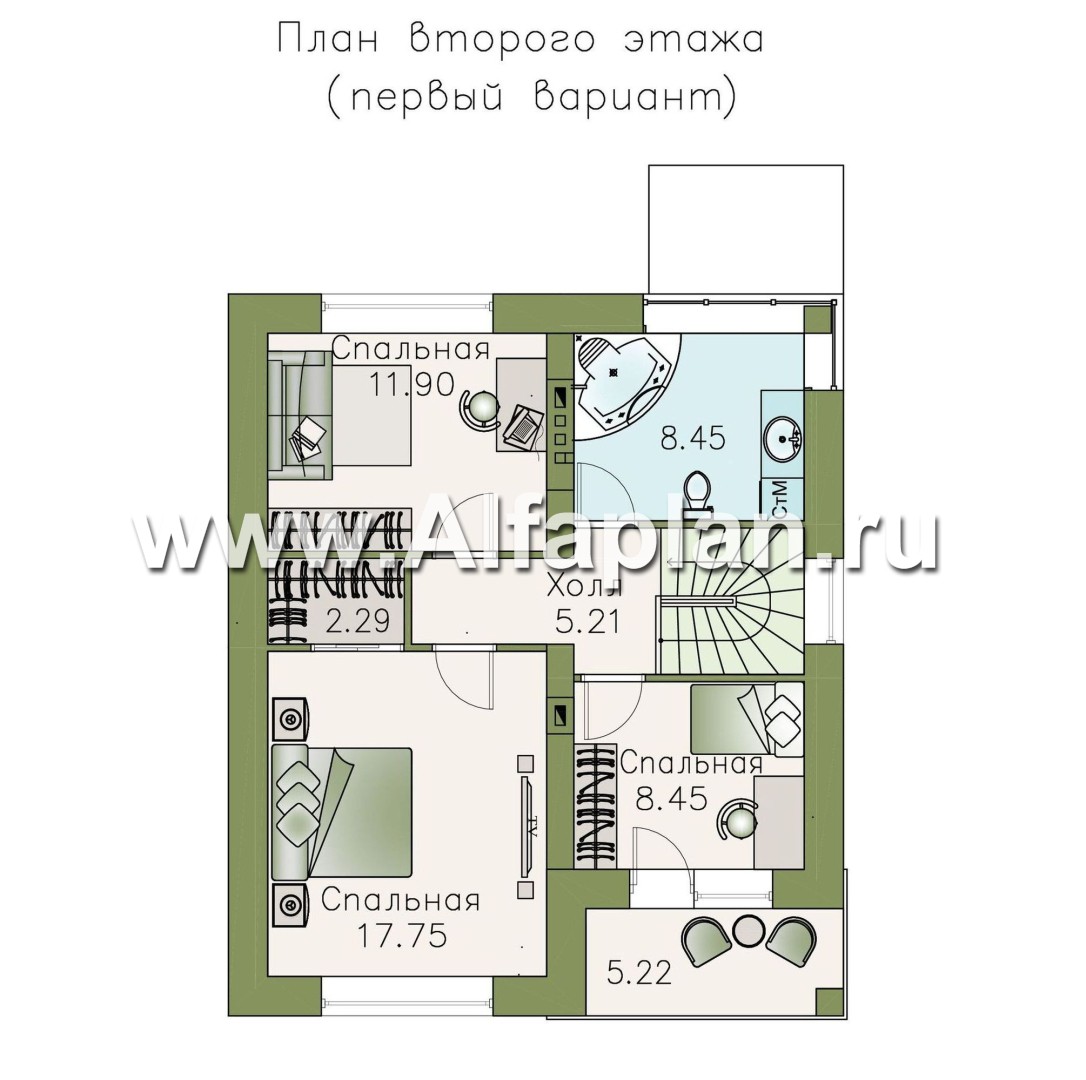 Проекты домов Альфаплан - Кирпичный дом «Серебро» для небольшой семьи - изображение плана проекта №2