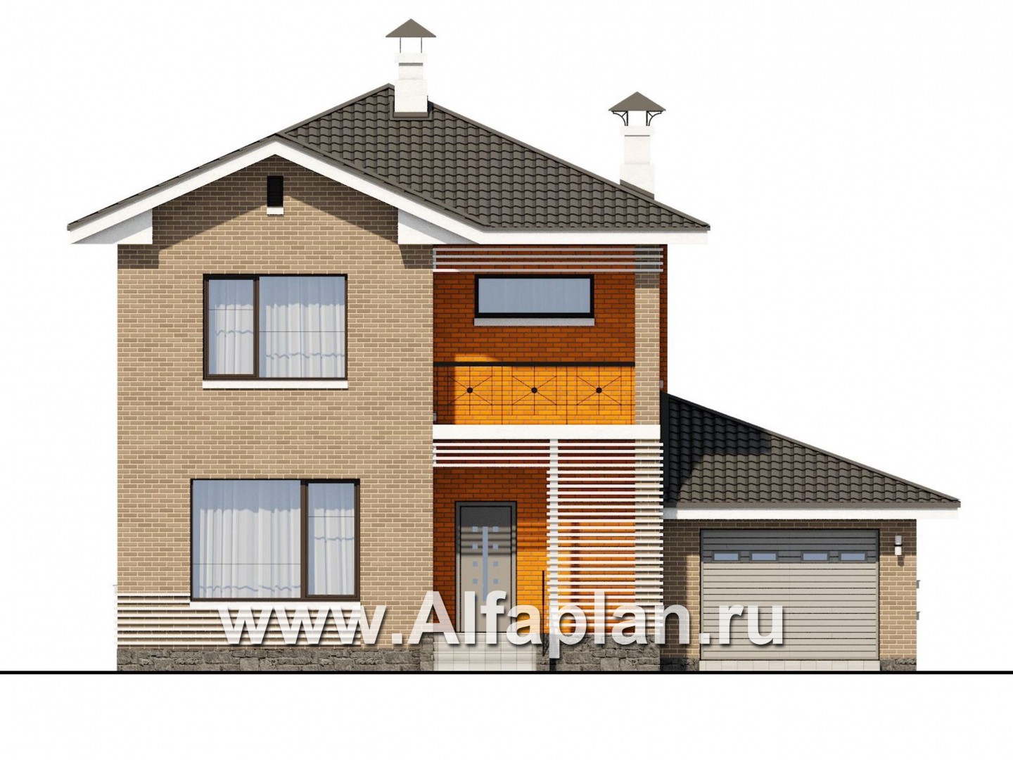 Проекты домов Альфаплан - «Серебро» - современный экономичный дом с гаражом - изображение фасада №1