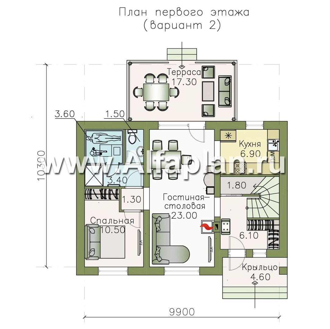 Проекты домов Альфаплан - «Замечательный сосед» - небольшой мансардный дом - изображение плана проекта №2