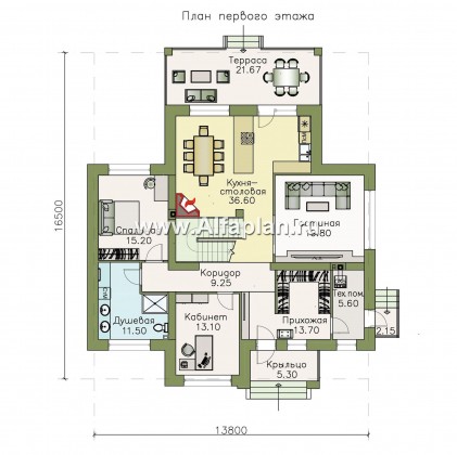 «Высшая лига» - проект двухэтажного дома, планировка с 2-я спальнями на 1эт, с игровой - превью план дома