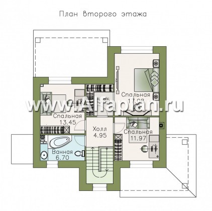 Проекты домов Альфаплан - «Виконт» - двухэтажный дом с отличной планировкой - превью плана проекта №2