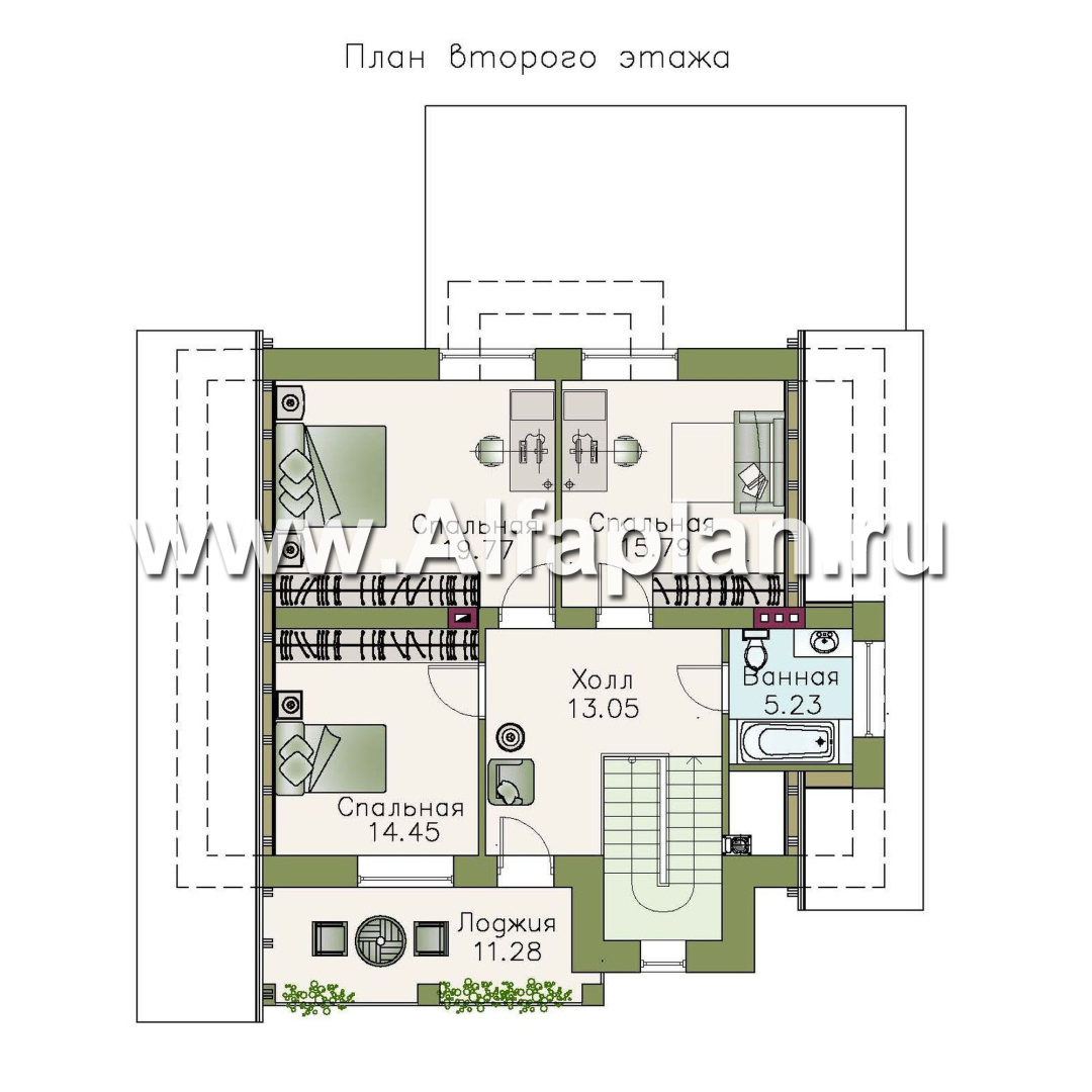Проекты домов Альфаплан - «Грюневальд»-  рациональный план дома, двускатная крыша - изображение плана проекта №2