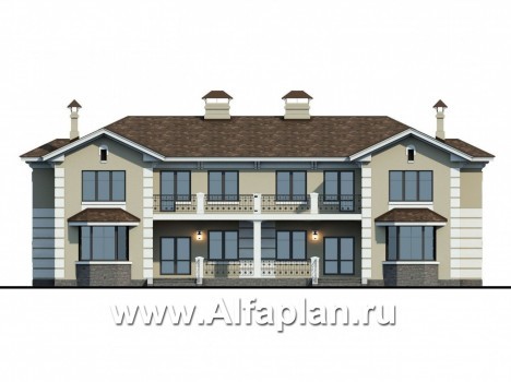 Проекты домов Альфаплан - «Репутация»-классический дом на две семьи - превью фасада №4