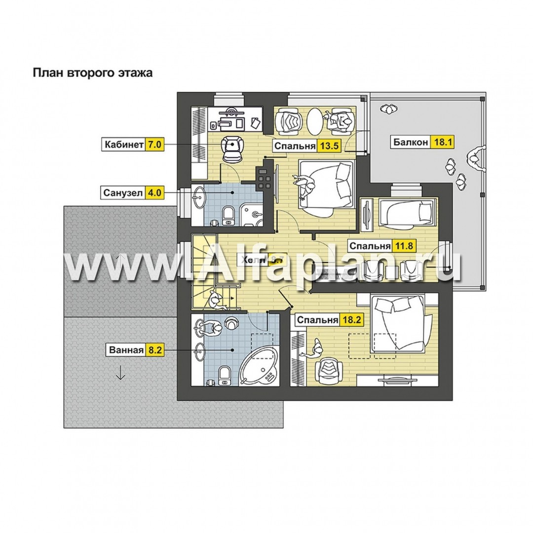 Проекты домов Альфаплан - Компактный современный коттедж с навесом для машины - изображение плана проекта №2