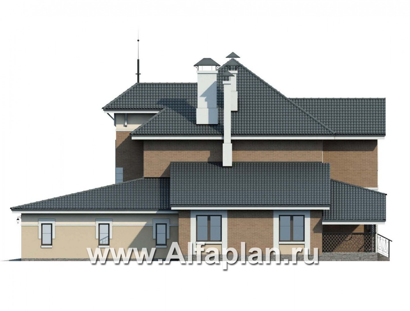 Проекты домов Альфаплан - 137Б «Феникс» + СПА-центр 288В - удобный дом с комплексом для отдыха - изображение фасада №2