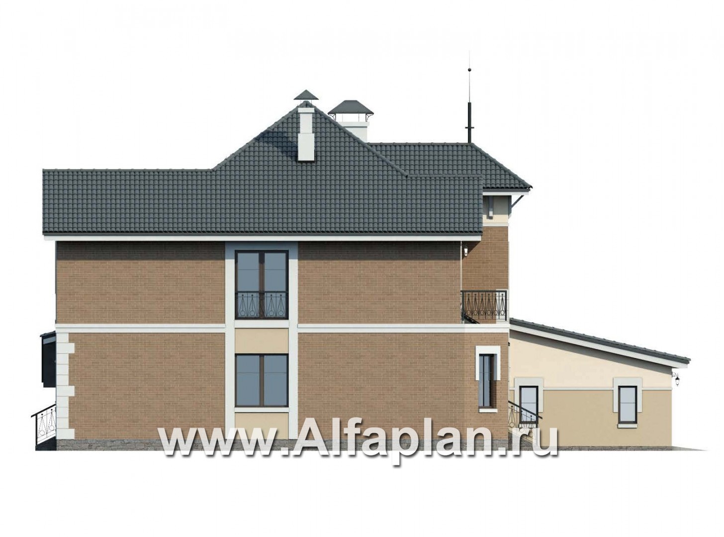 Проекты домов Альфаплан - 137Б «Феникс» + СПА-центр 288В - удобный дом с комплексом для отдыха - изображение фасада №3