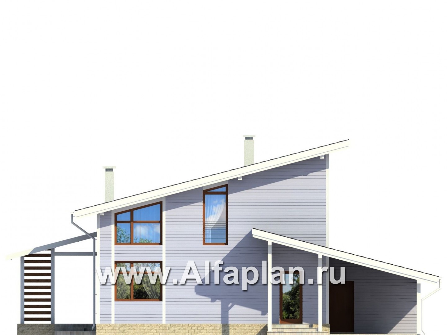 Проекты домов Альфаплан - Каркасный дом с односкатной кровлей - изображение фасада №1
