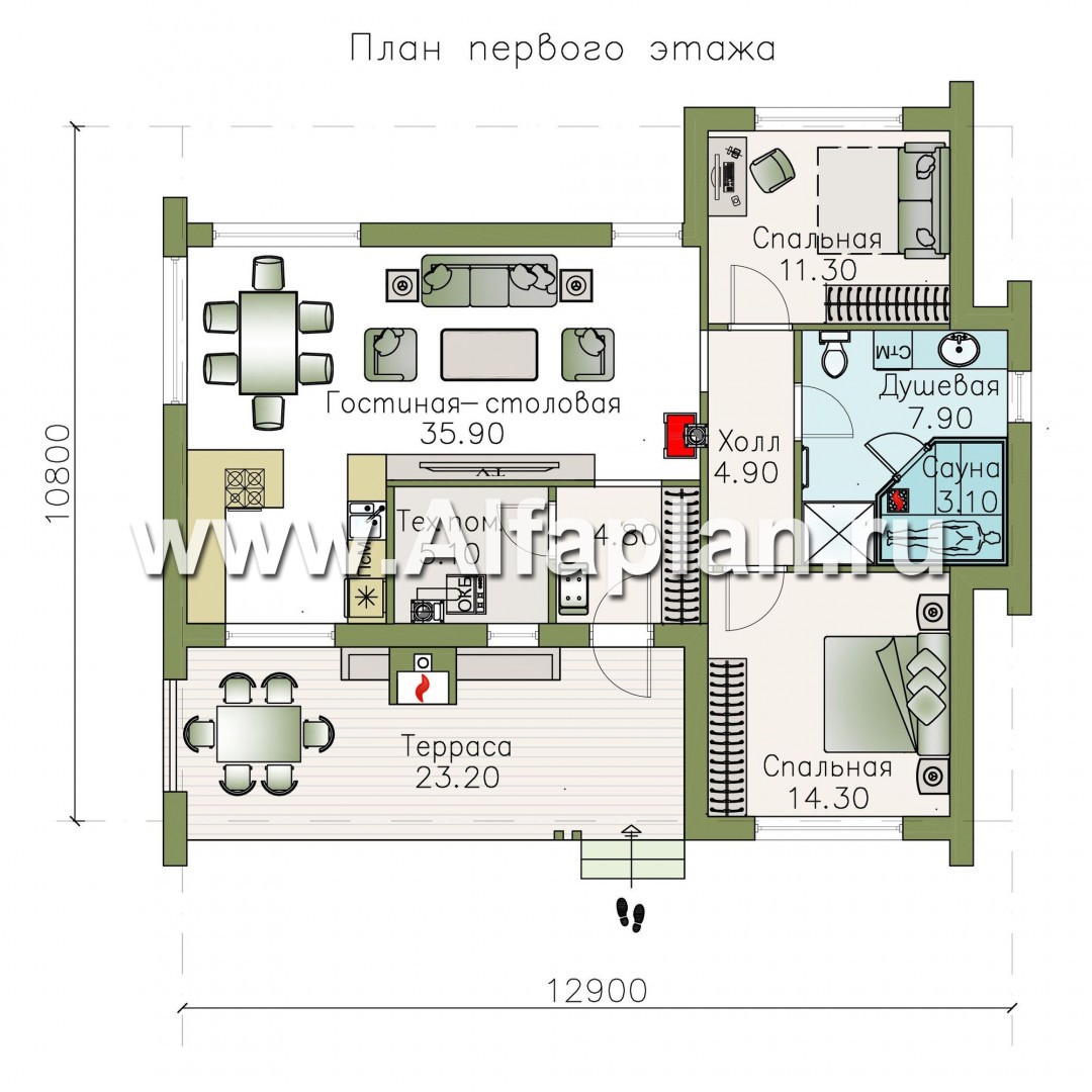 Проекты домов Альфаплан - «Гамма» - стильный каркасный дом с сауной - изображение плана проекта №1
