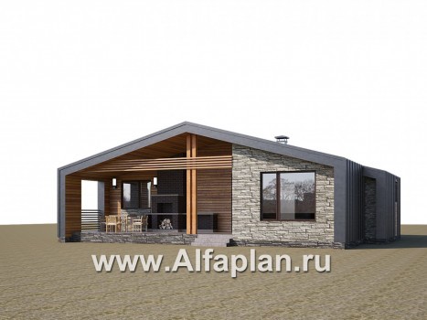 Проекты домов Альфаплан - «Гамма» - стильный каркасный дом с сауной - превью дополнительного изображения №1