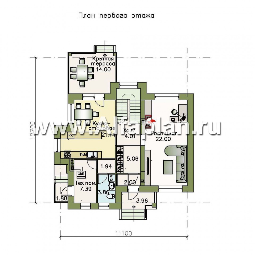 Проекты домов Альфаплан - «Verum»- компактный коттедж с удобным планом - изображение плана проекта №1