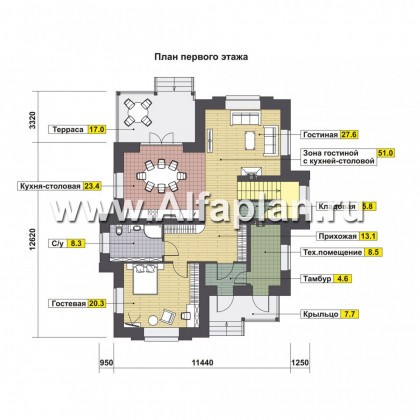 Проекты домов Альфаплан - Двухэтажный коттедж c удобной планировкой - превью плана проекта №1