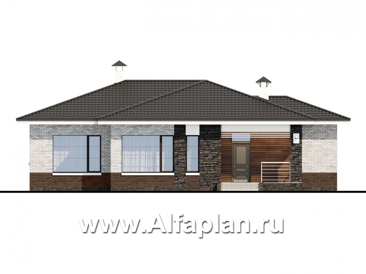 Проекты домов Альфаплан - «Наяда» - современный одноэтажный коттедж с террасой - изображение фасада №1