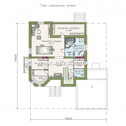 Проекты домов Альфаплан - «Феникс плюс» - коттедж с большим гаражом и цокольным этажом - превью плана проекта №1