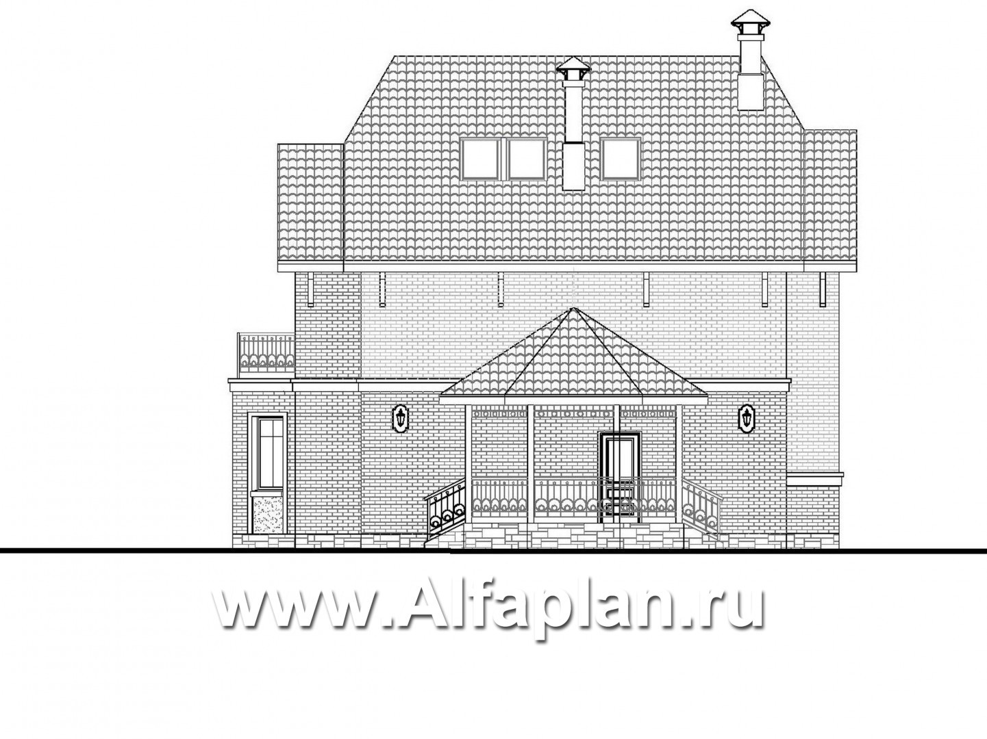 Проекты домов Альфаплан - «Ясная поляна» - удобный коттедж для большой семьи - изображение фасада №2