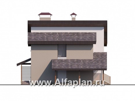 Проекты домов Альфаплан - «Оптима» - стильный небольшой дом с гаражом-навесом - превью фасада №3