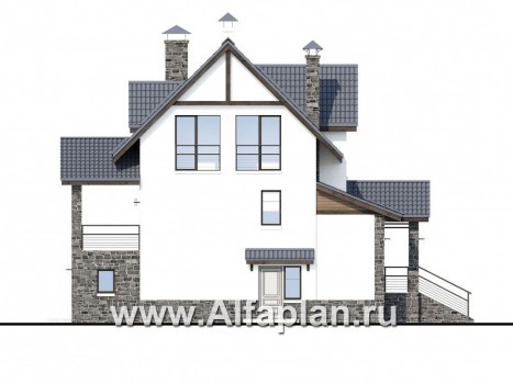 Проекты домов Альфаплан - «Берег» - современный компактный коттедж для небольшого участка - превью фасада №3