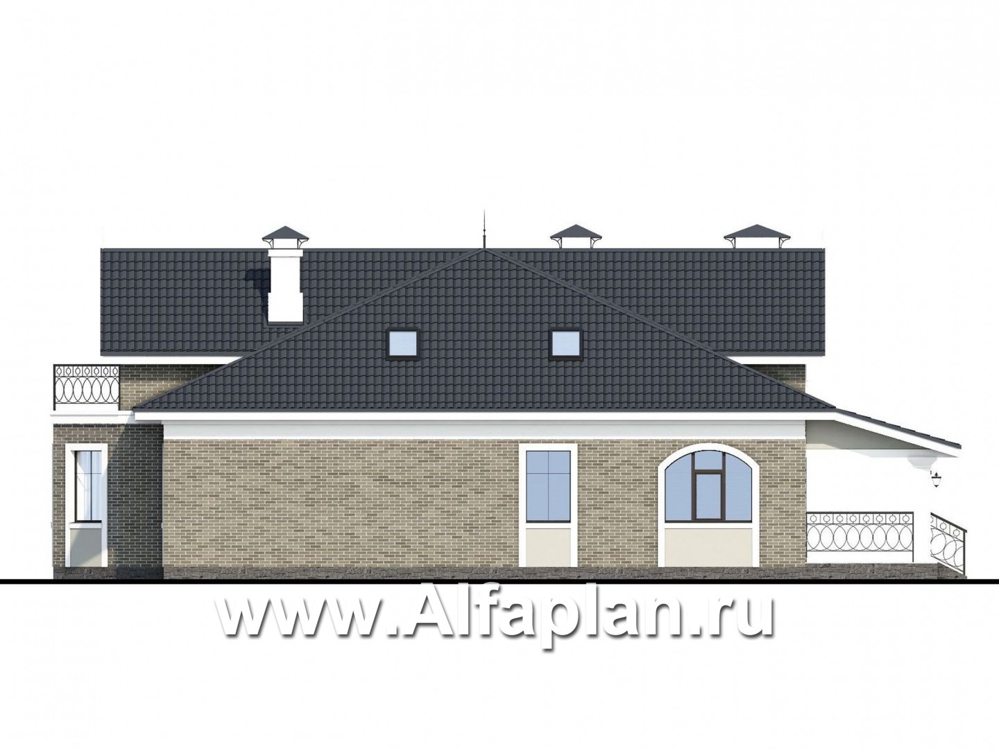 Проекты домов Альфаплан - «Валдай»- мансардный дом с красивым эркером и террасой - изображение фасада №2