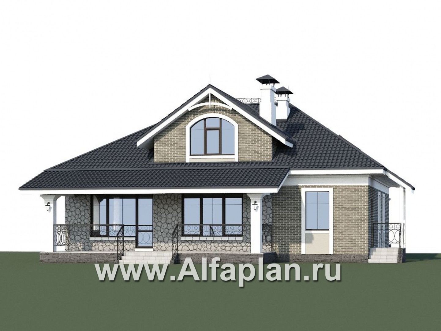 Проекты домов Альфаплан - «Валдай»- мансардный дом с красивым эркером и террасой - дополнительное изображение №1