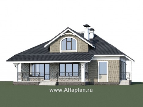 Проекты домов Альфаплан - «Валдай»- мансардный дом с красивым эркером и террасой - превью дополнительного изображения №1