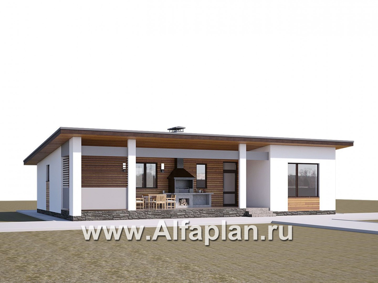 Проекты домов Альфаплан - «Эпсилон» - одноэтажный дом с сауной и джакузи на террасе - дополнительное изображение №1
