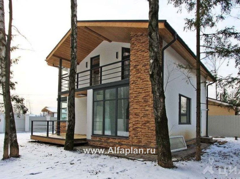 Проекты домов Альфаплан - Двухэтажный кирпичный коттедж с угловым витражом - превью дополнительного изображения №3