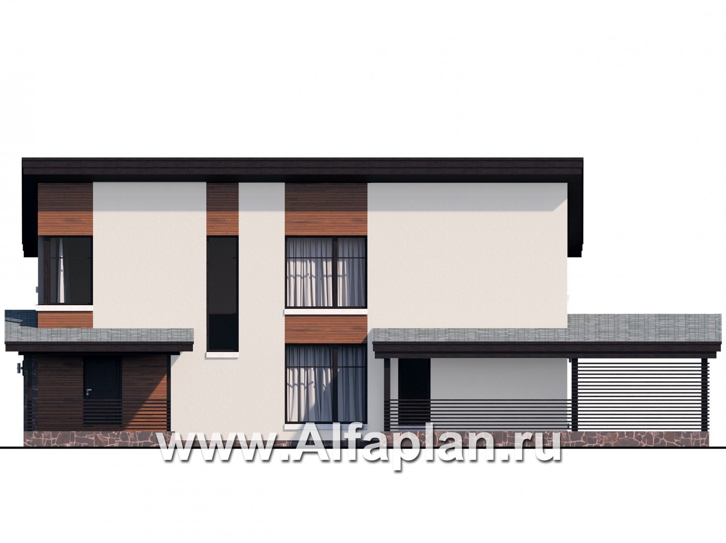 Проекты домов Альфаплан - «Писарро» - проект дома для узкого участка, 3 спальни - изображение фасада №2