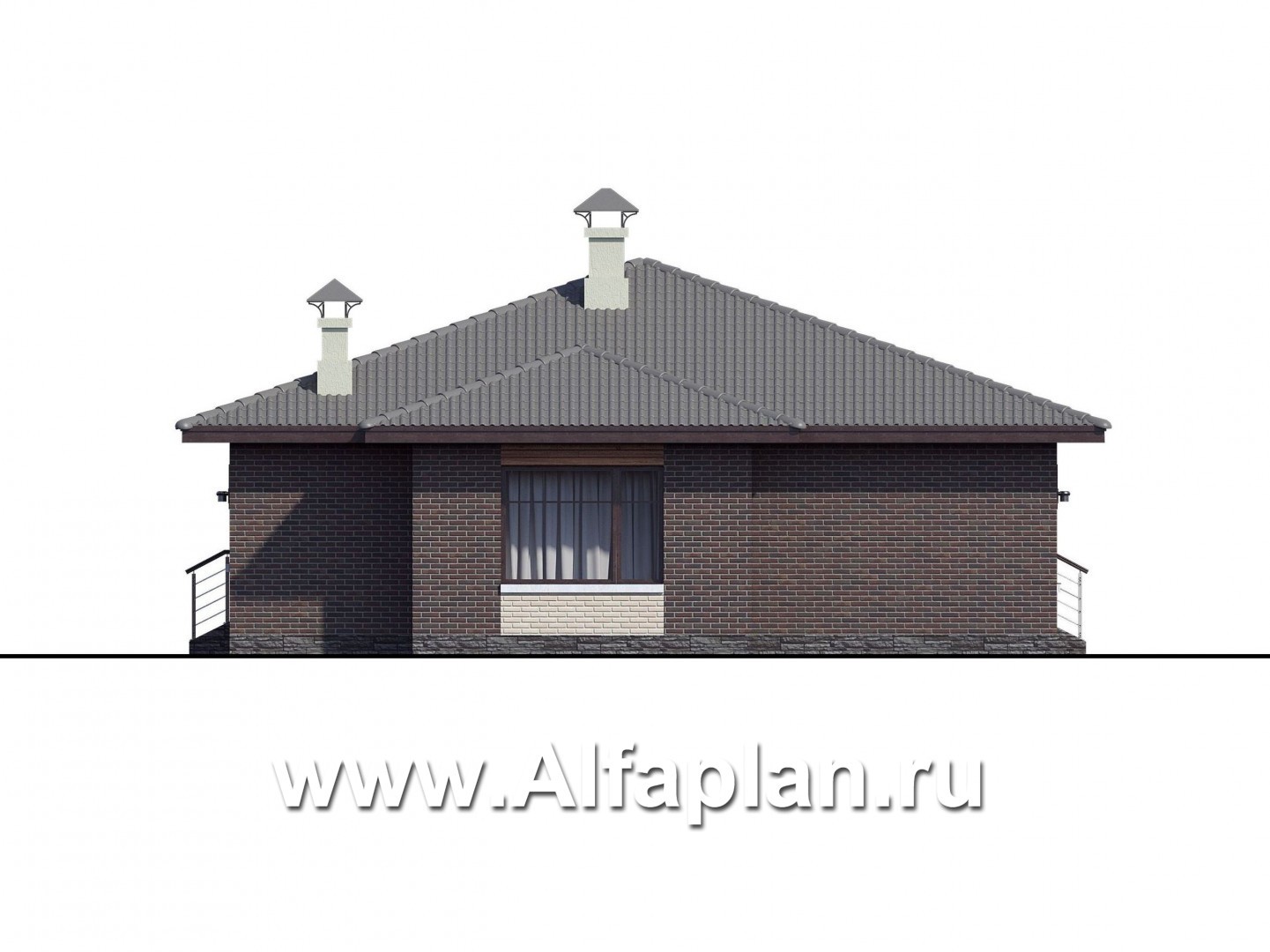 Проекты домов Альфаплан - «Волхов» - уютный одноэтажный коттедж с тремя спальнями - изображение фасада №3