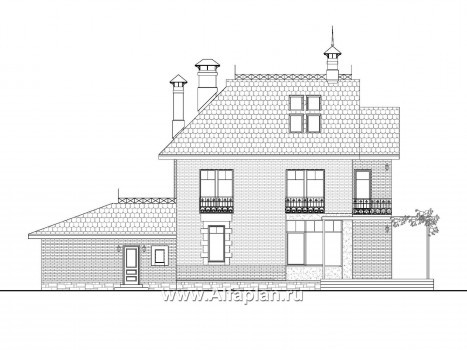 Проекты домов Альфаплан - «Дипломат Плюс» - дом с бильярдной и гаражом на два автомобиля - превью фасада №3