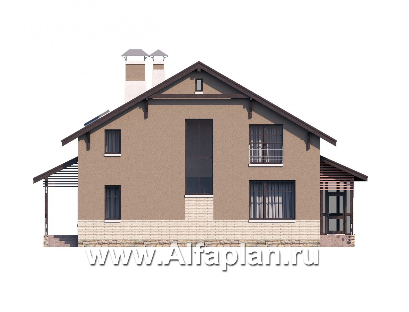 Проекты домов Альфаплан - «Регата» — комфортный загородный дом с двускатной крышей - изображение фасада №4