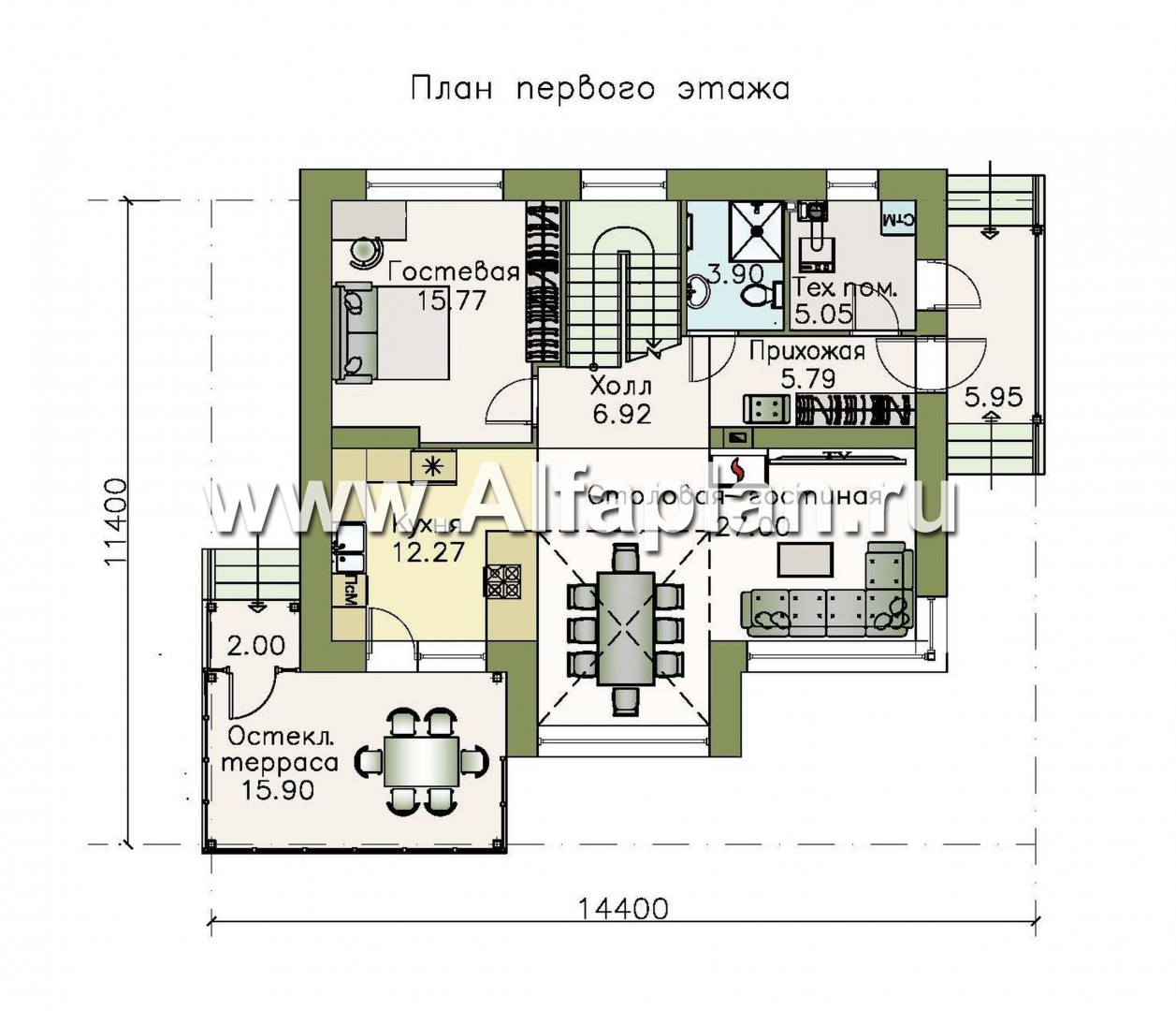 Проекты домов Альфаплан - «Регата» — комфортный загородный дом с двускатной крышей - план проекта №1