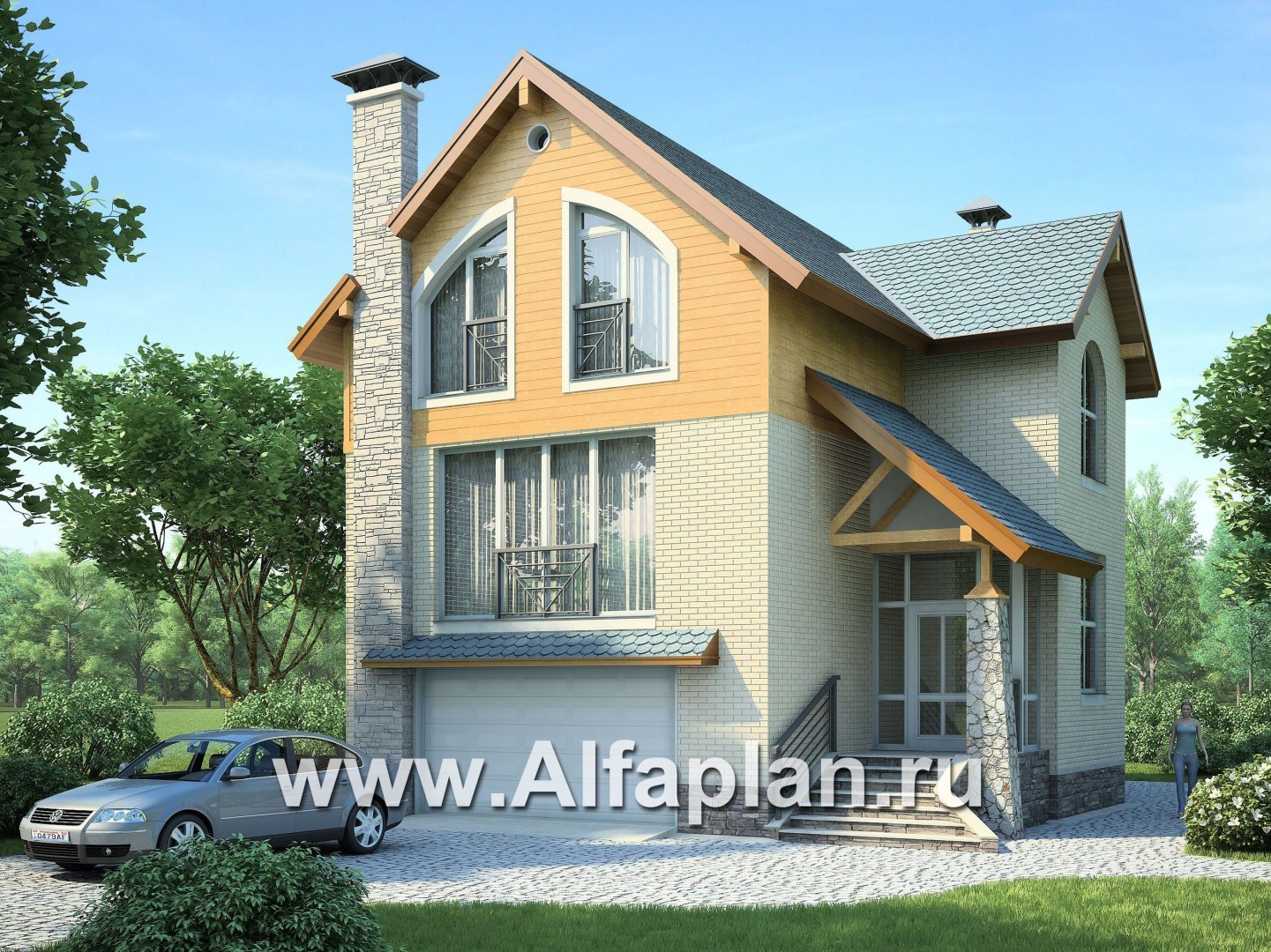 Проекты домов Альфаплан - «Экспрофессо» - комфортный дом для узкого участка - основное изображение