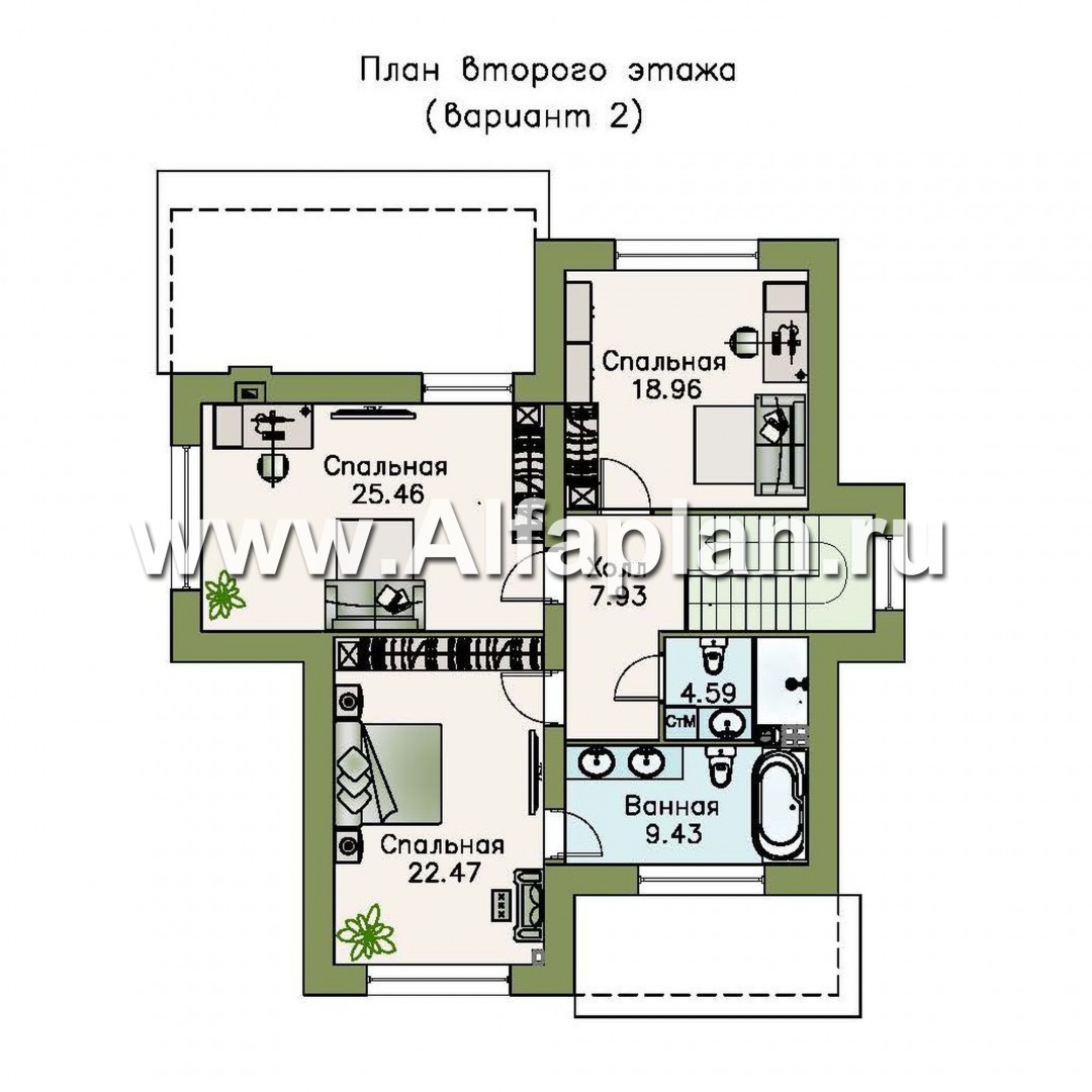 Проекты домов Альфаплан - «Северная корона» - двуxэтажный коттедж с элементами стиля модерн - изображение плана проекта №3